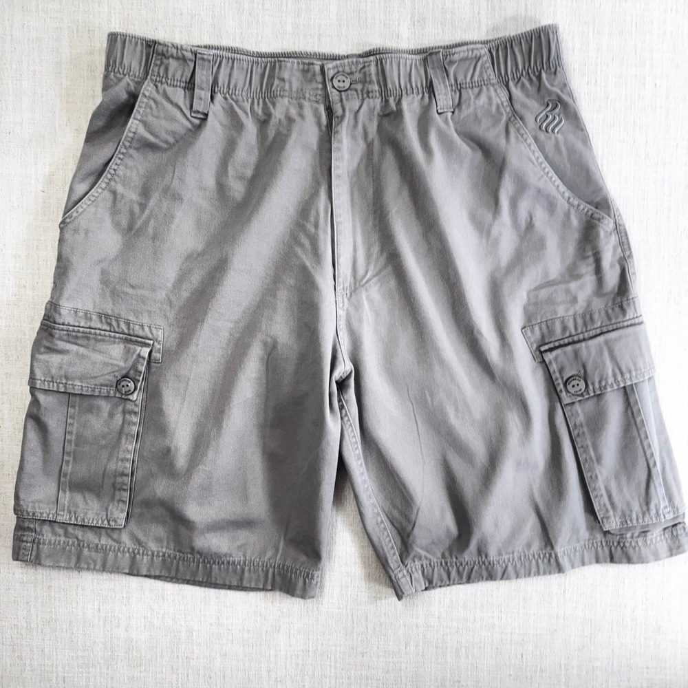 Rocawear Classic Mens Gray Cotton Y2K Cargo Shorts Size 44 Elastic Waist